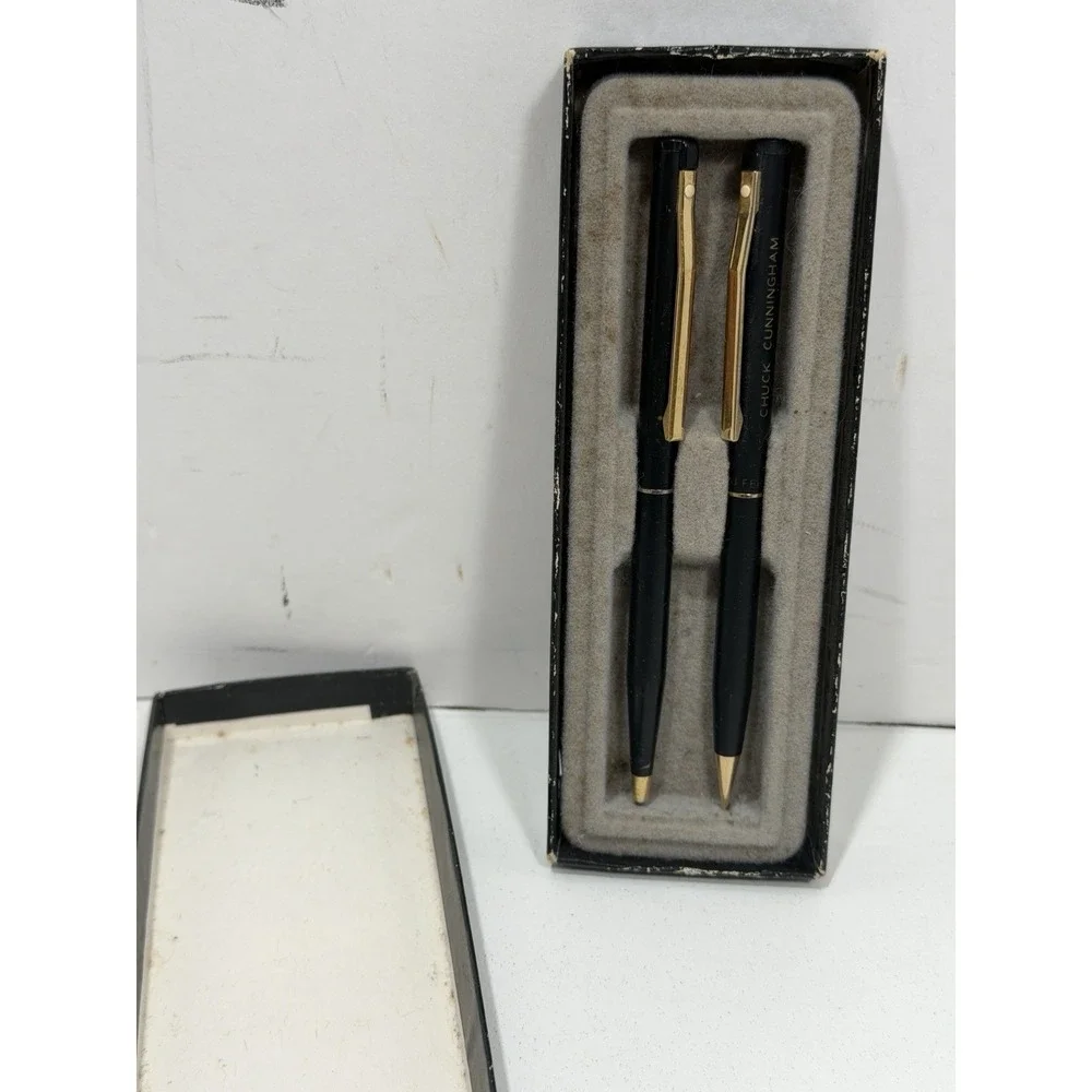 Sheaffer Vintage Snorkel Fountain Pen & Pencil Set Black NOT Working W/ Name Emb